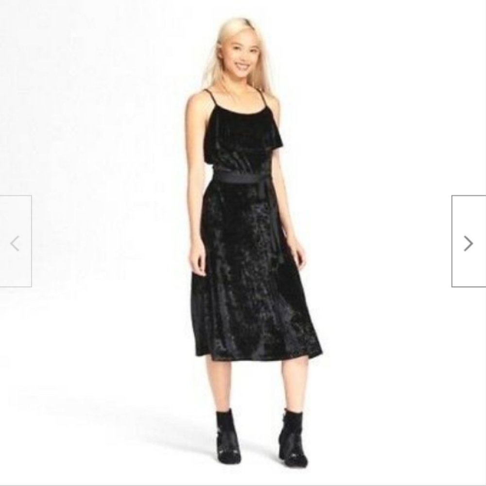 Who What Wear Black Velvet Midi Dress  XXL